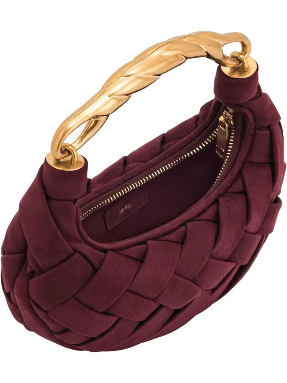 👜Women's Claret Orla Woven Top Zipper Handle Bag Gold Twist Handle Purse